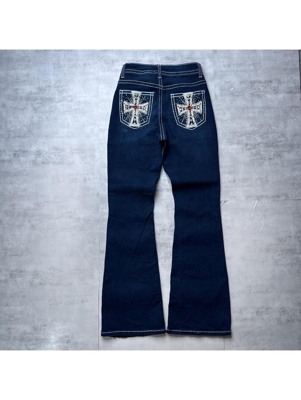 Y2K Cross Toxica 00s Denim Flared Embroidered Vintage 00s Jeans